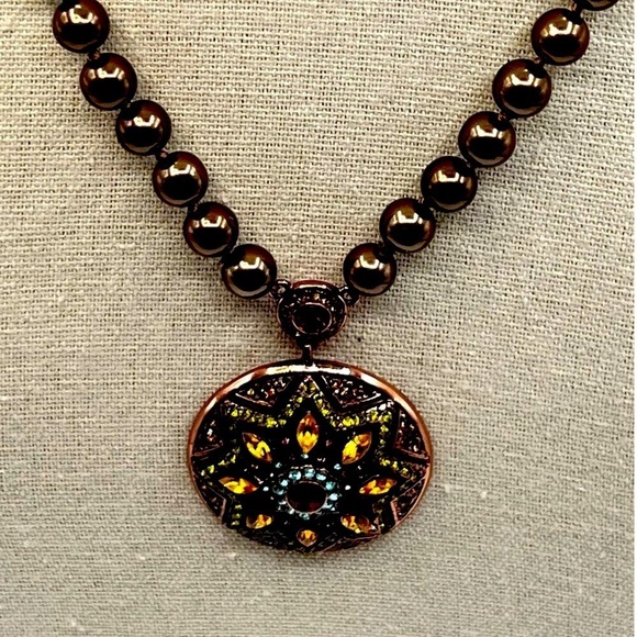 Elegant Beaded Necklace With Colorful Mandala Pendant.  B25 - Picture 3 of 8